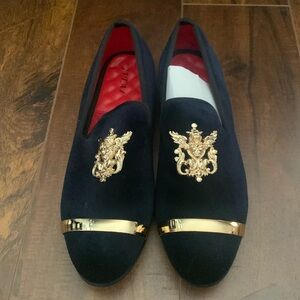 Jitai Navy Velvet Slip on Loafers